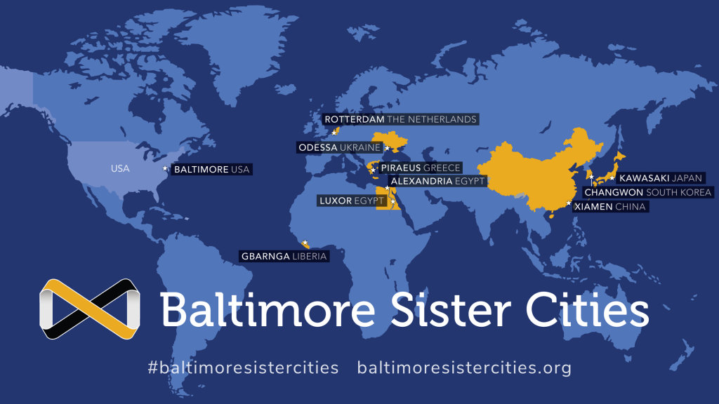 Map of world showing Baltimore's sister cities