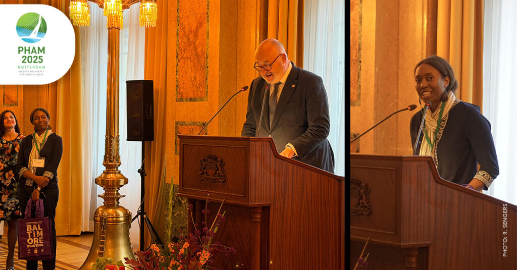Welcome reception at Rotterdam City Hall included remarks by Rotterdam Vice Mayor Pascal Lansink-Bastemeijer and Ava Richardson, Director of Baltimore Office of Sustainability (Rotterdam, October 2025)
