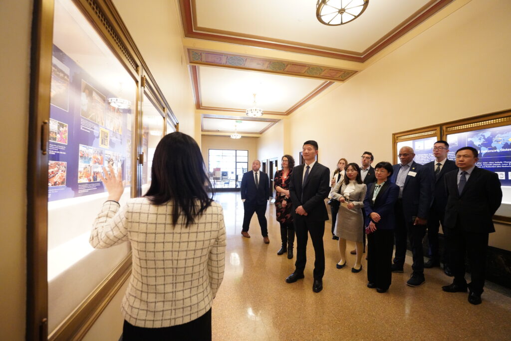 Xiamen Vice Mayoral delegation visit to Xiamen exhibition at Baltimore's Enoch Pratt Free Library in April 2025. Photo: John Cassini.