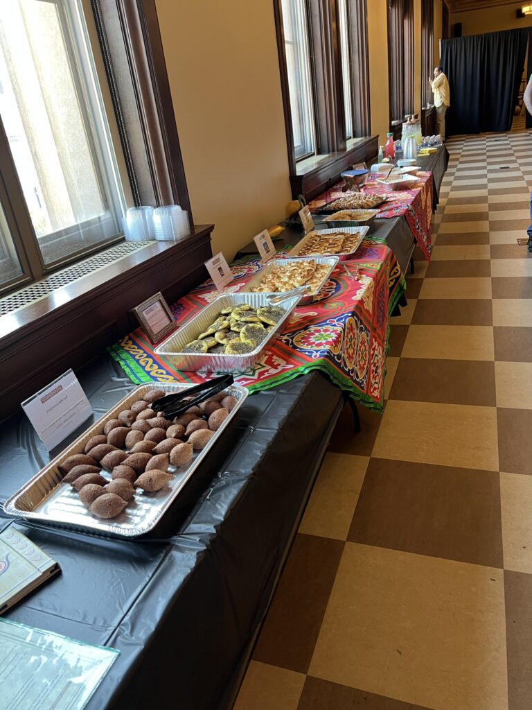 A table with Egyptian treats at Enoch Pratt Library September 13, 2025, prepared by chef Aida Mady for a special event with a presentation from the Cohen Collection at the Johns Hopkins Archeological Museum